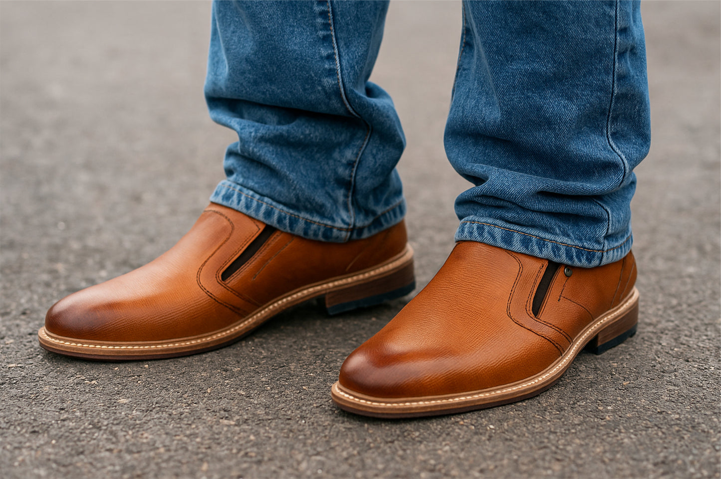 Tan Leather Textured Formal Slip-On Shoes