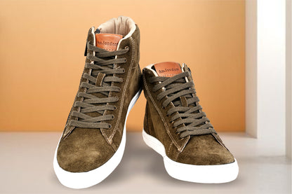 Olive Genuine Suede Leather Ankle Sneakers for Men