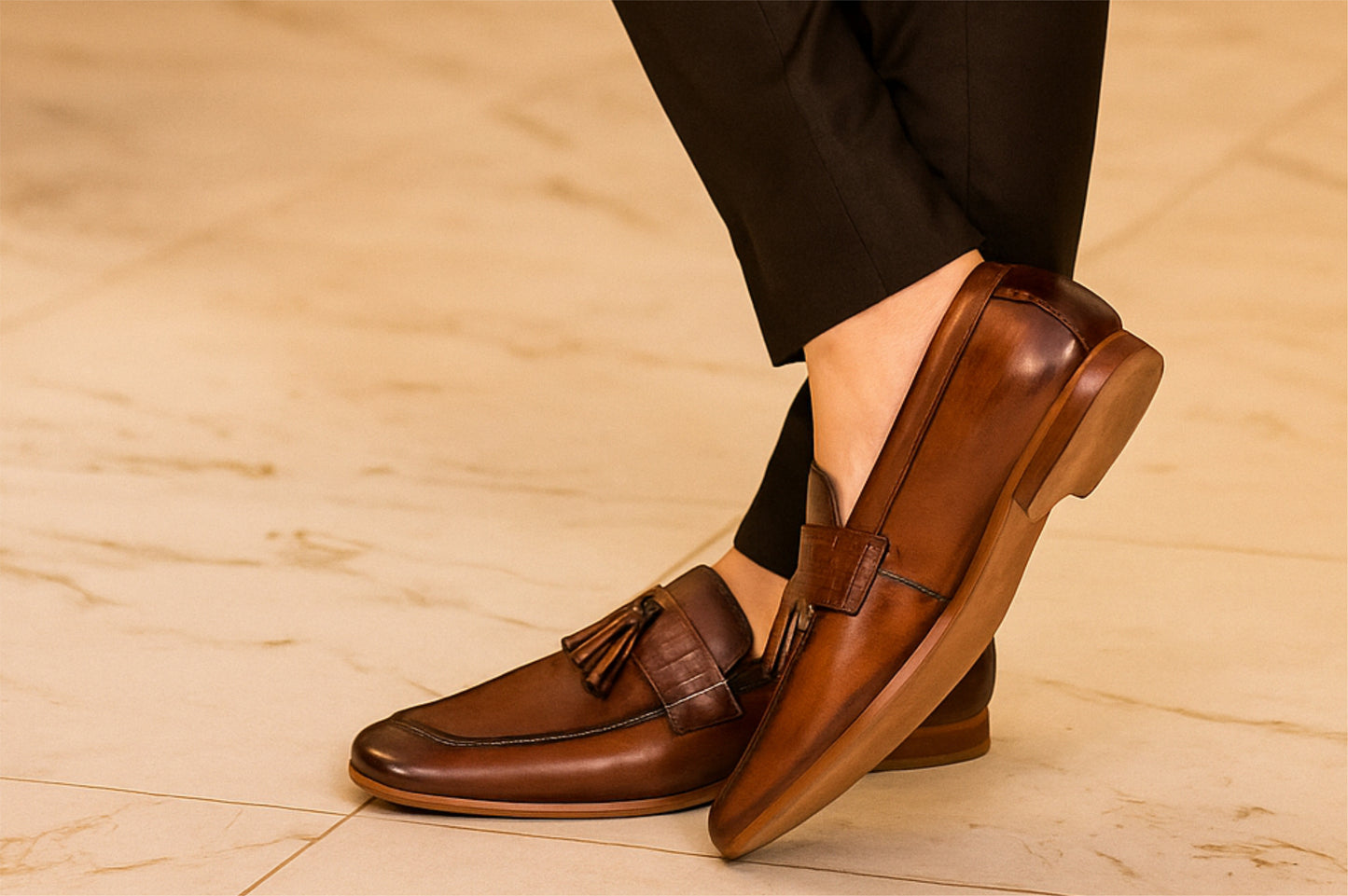 Brown Leather Formal Tassel Loafers