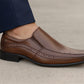 Brown Leather Slip-On Shoes For Men's Formal Pair