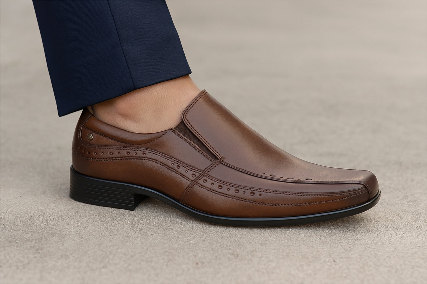 Brown Leather Slip-On Shoes For Men's Formal Pair