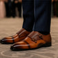 Tan Textured Leather Double Strap Formal Monk Shoes