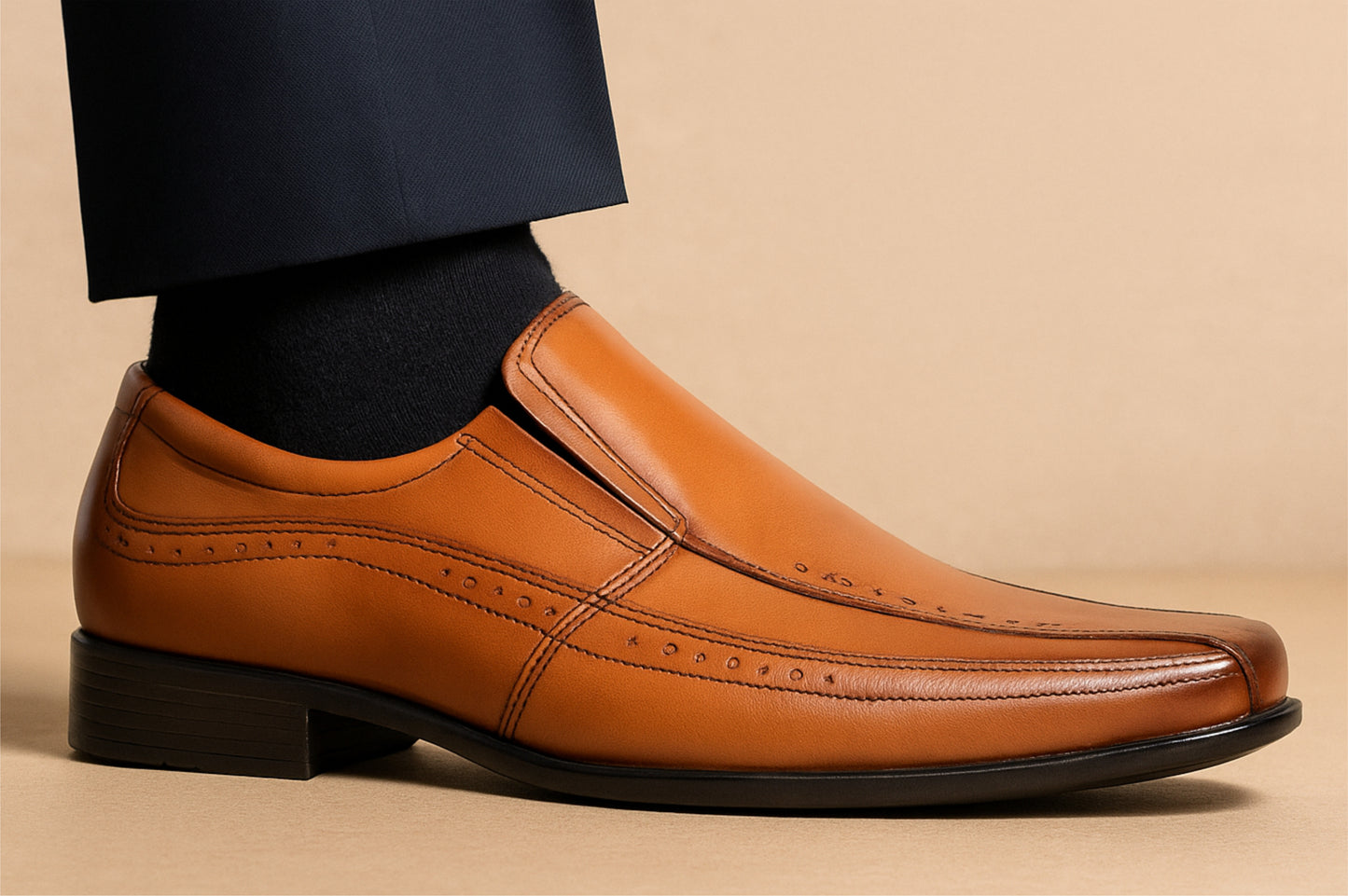 Tan Leather Slip-On Shoes For Men's Formal Pair
