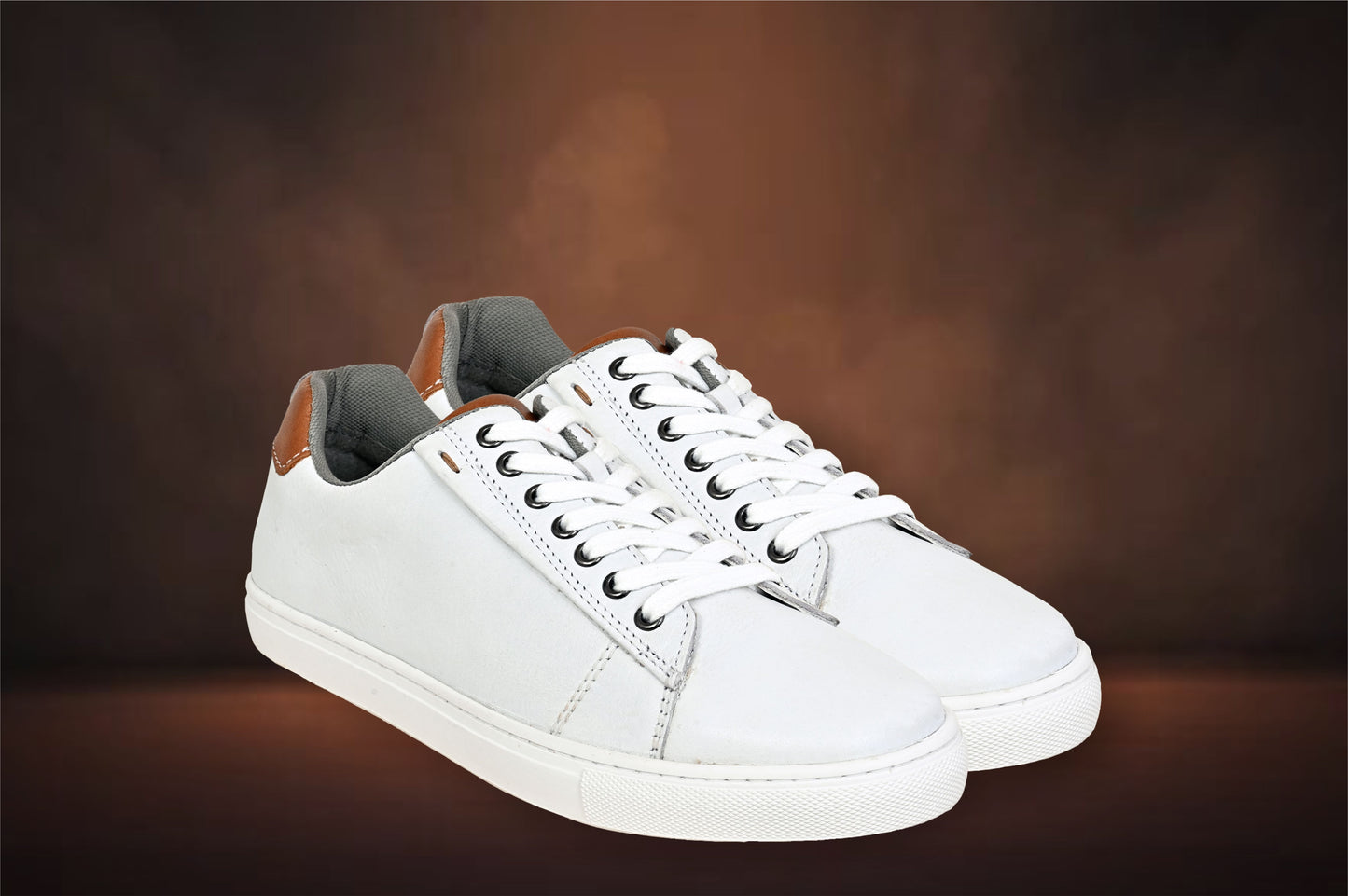 White Genuine Leather Formal Lace-Up Sneakers For Men