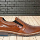 Tan Leather Textured Formal Slip-On Shoes