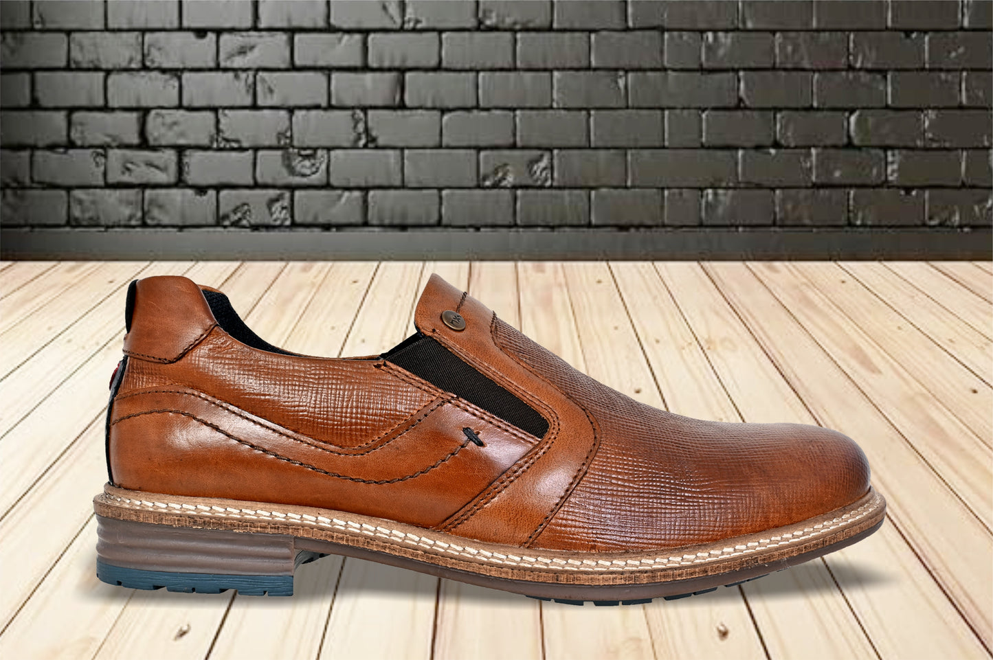 Tan Leather Textured Formal Slip-On Shoes