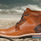 Tan Leather Textured Mid Top Biker Boots