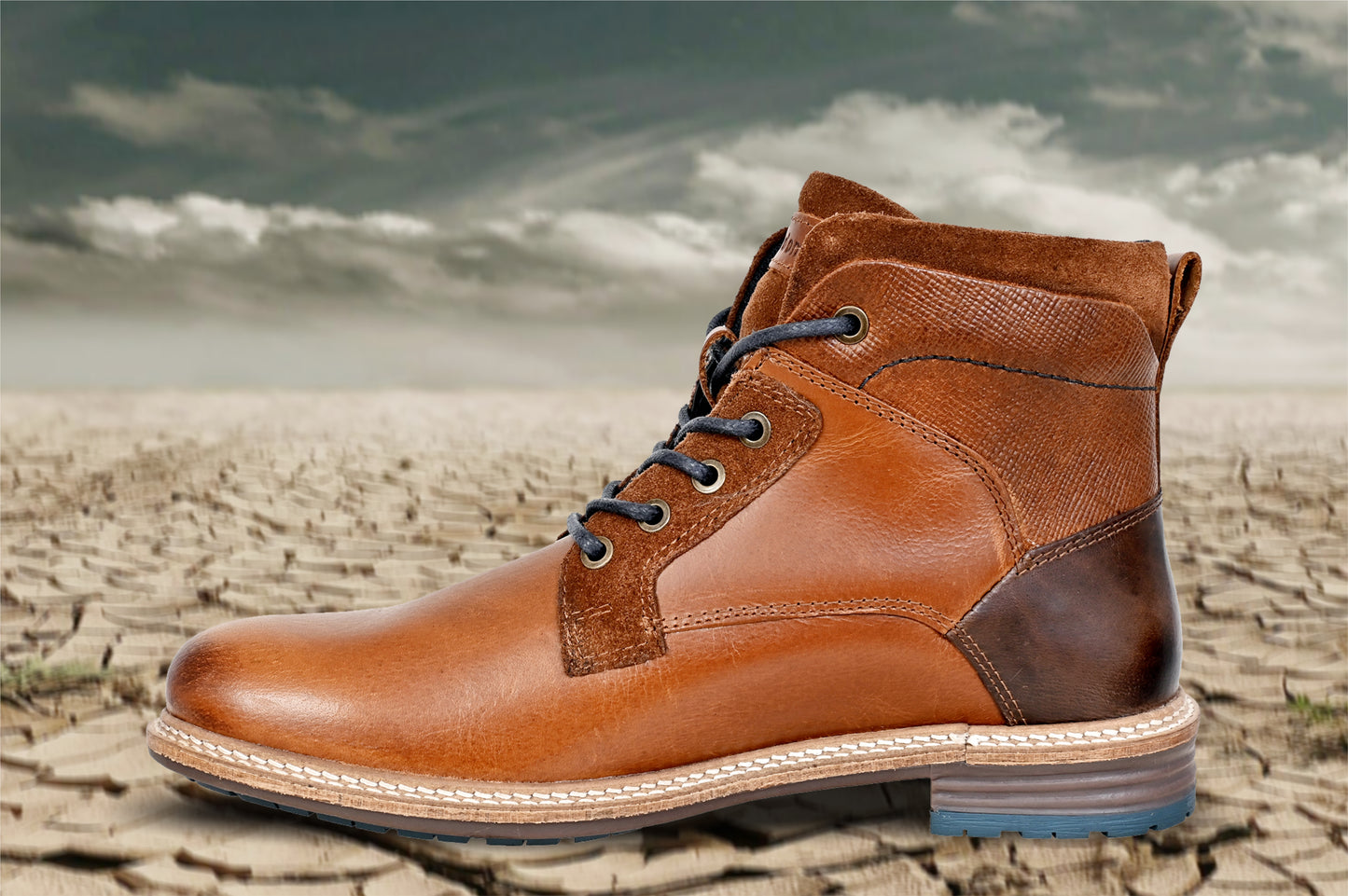 Tan Leather Textured Mid Top Biker Boots