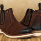 Brown Leather Round Toe Mid Top Chelsea Boots
