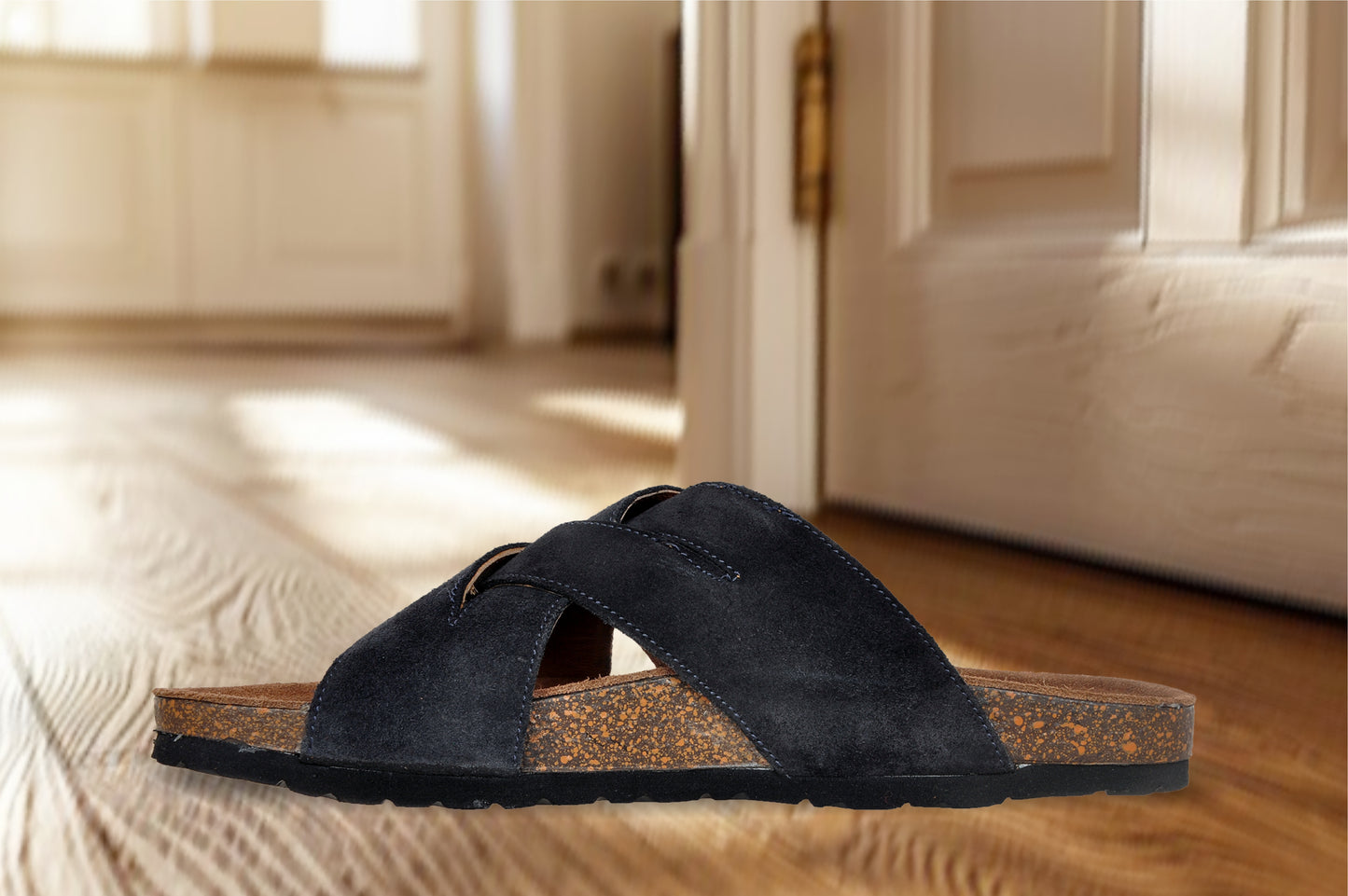 Navy Suede Slip-on Sandal Casual Flats  For Men