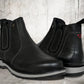 Black Leather Round Toe Mid Top Chelsea Boots
