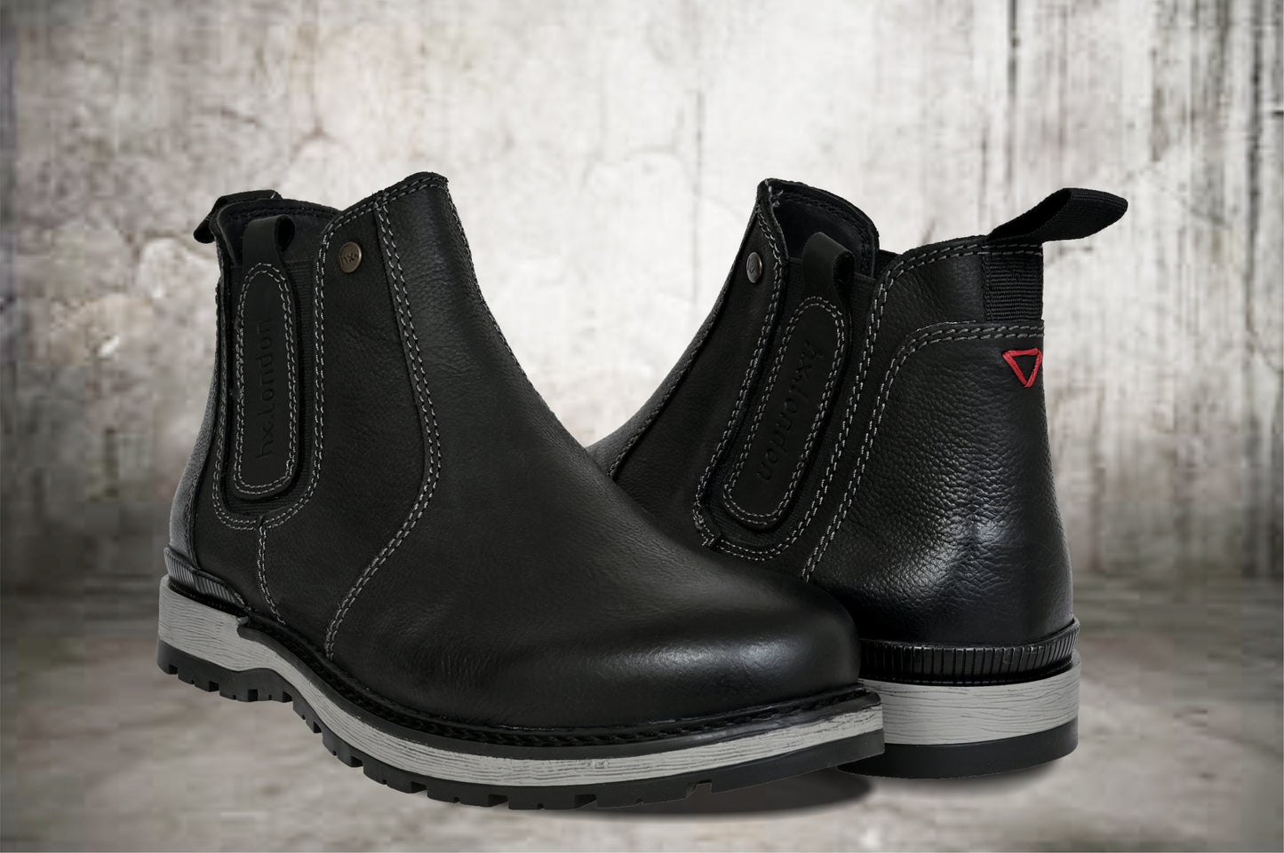 Black Leather Round Toe Mid Top Chelsea Boots
