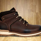 Brown Leather Round Toe Mid Top Lace-Up Boots