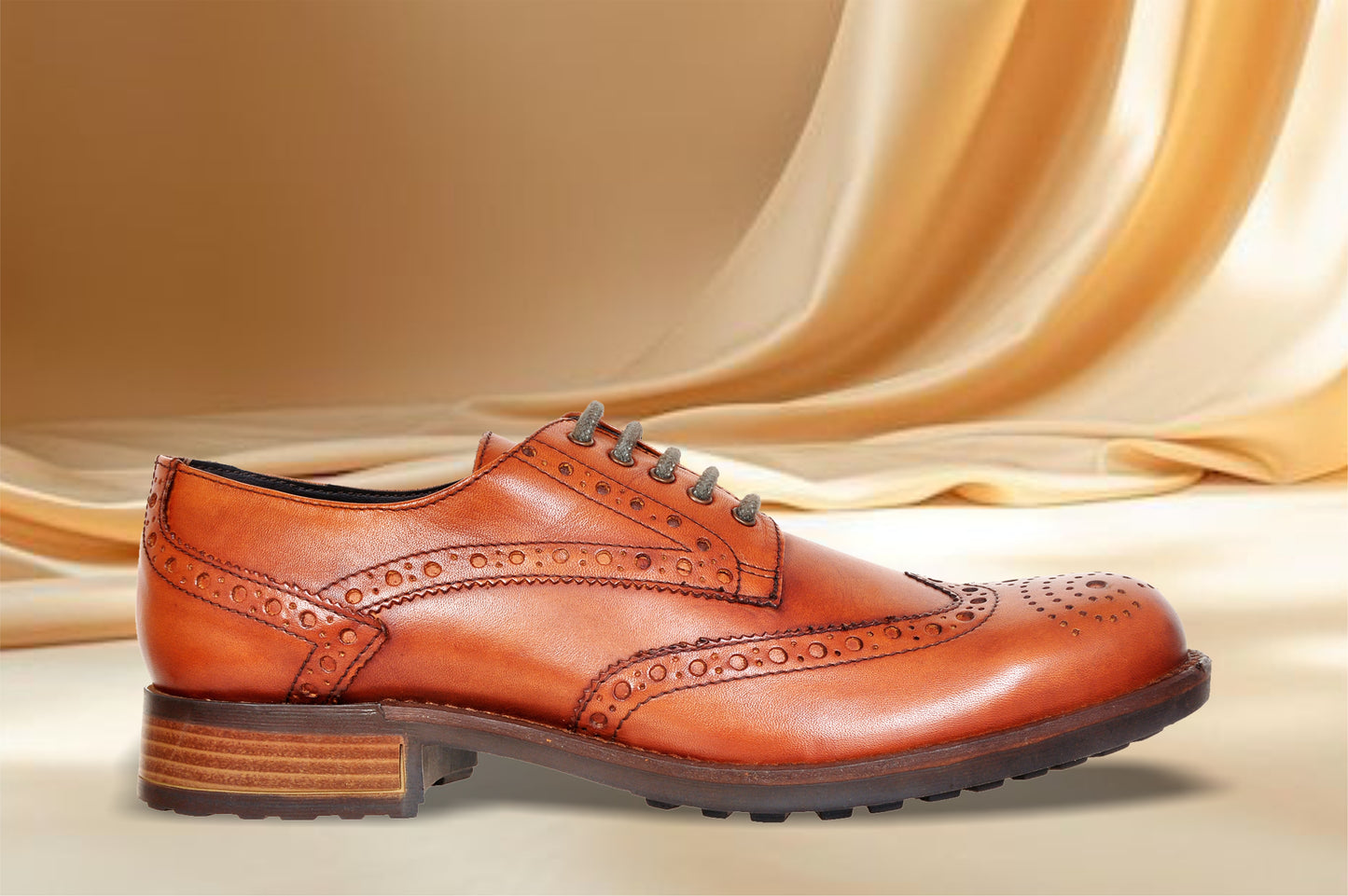 Tan Genuine Leather Lace-Up Shoes For Men