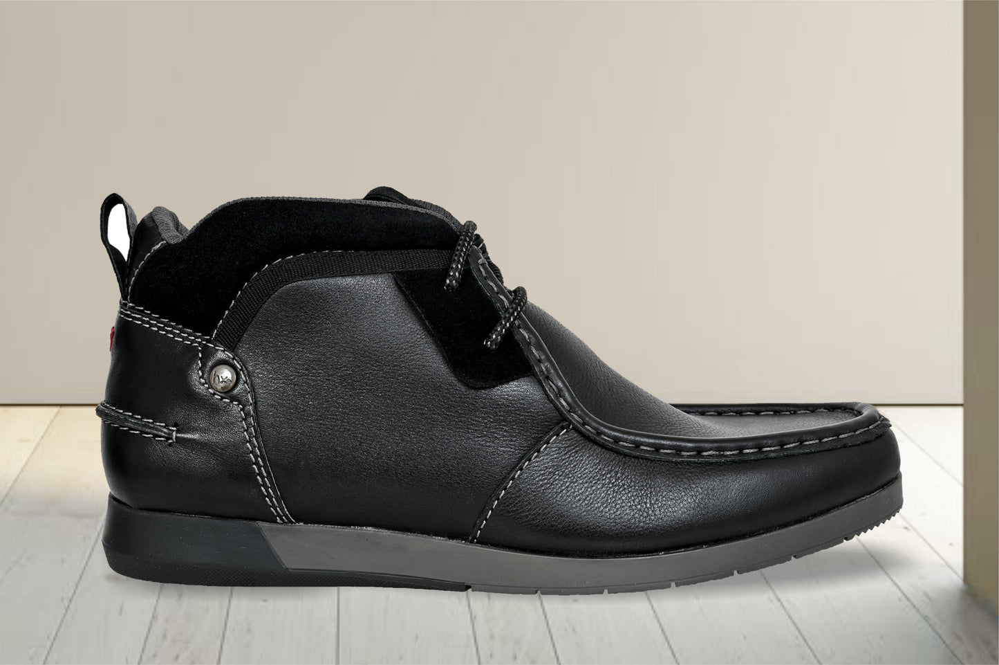 Black Leather Formal Lace-Up Chuckka Boots For Men