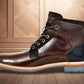 Brown Leather Textured Mid Top Biker Boots