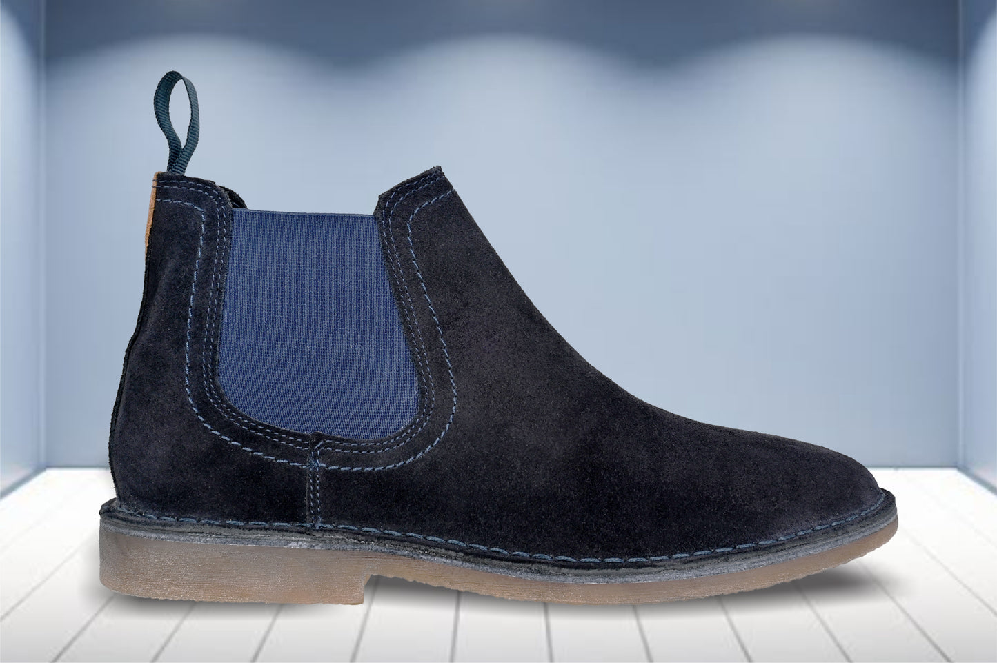 Navy Suede Chelsea Boots For Men