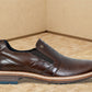 Brown Leather Textured Formal Slip-On Shoes