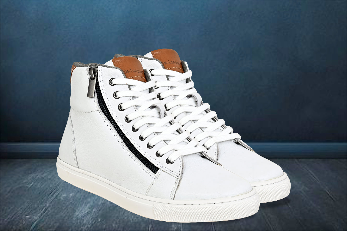 White Genuine Leather Ankle Sneakers for Men