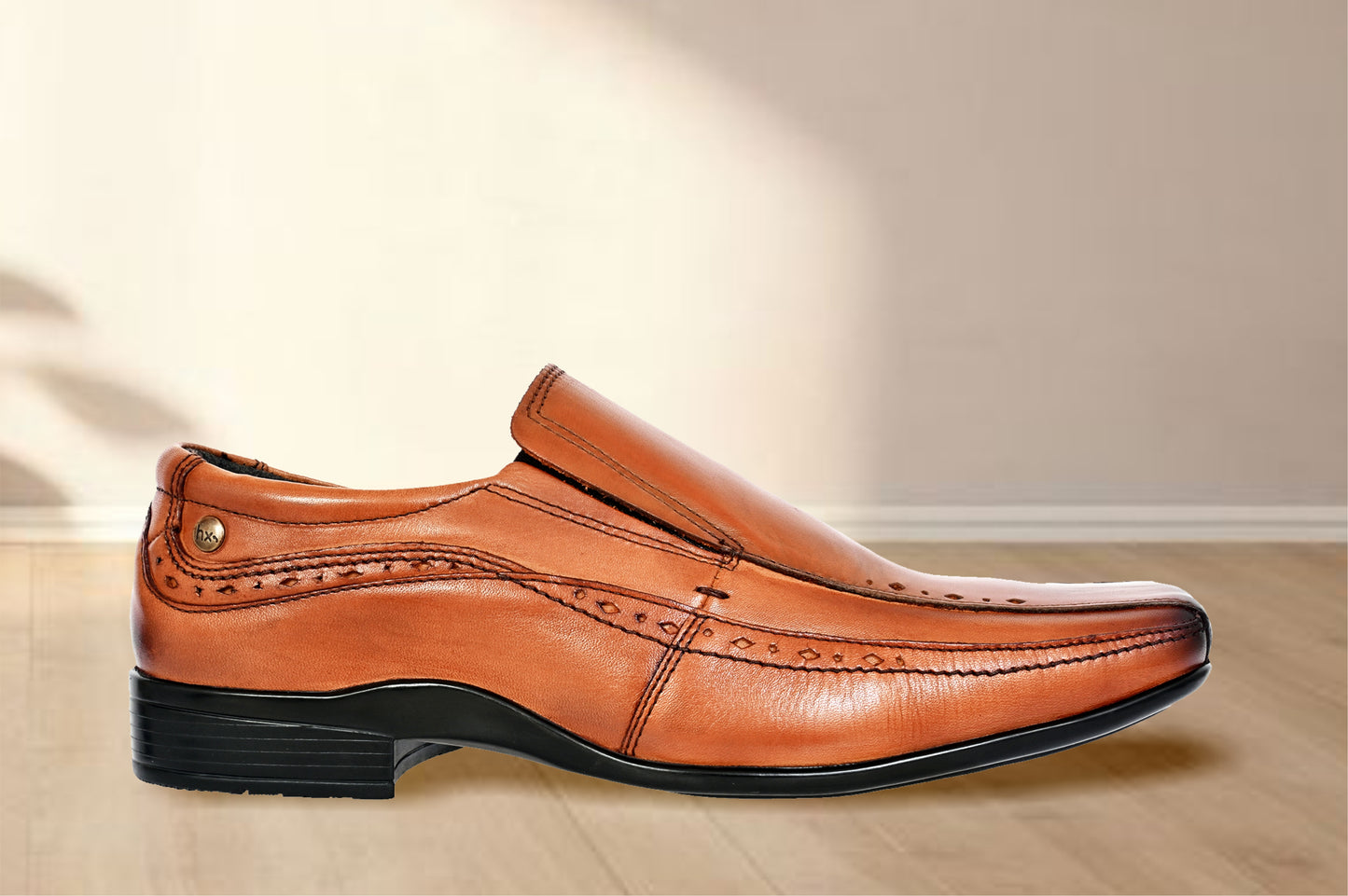 Tan Leather Slip-On Shoes For Men's Formal Pair