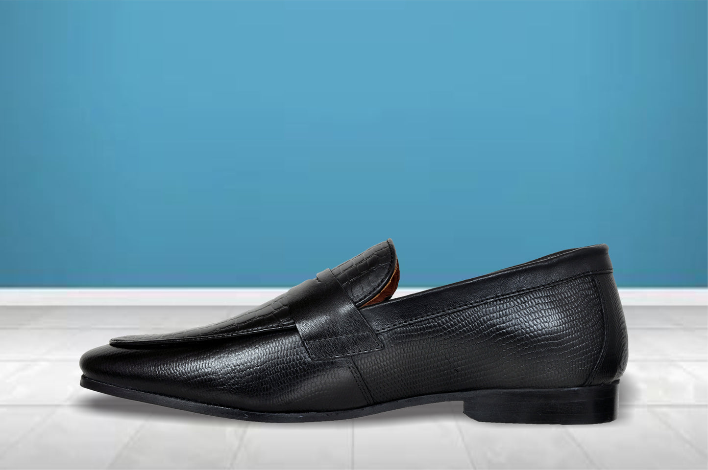 Black Genuine Leather Textured formal Loafers
