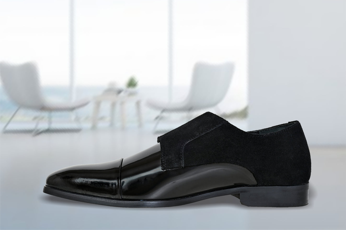 Black Patent Leather Double Strap Formal Monk Shoes