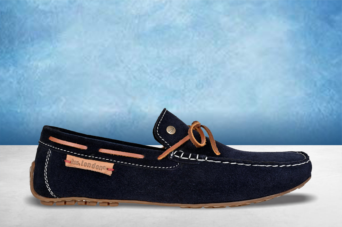 Navy Suede Lightweight Driving Shoes With Bows