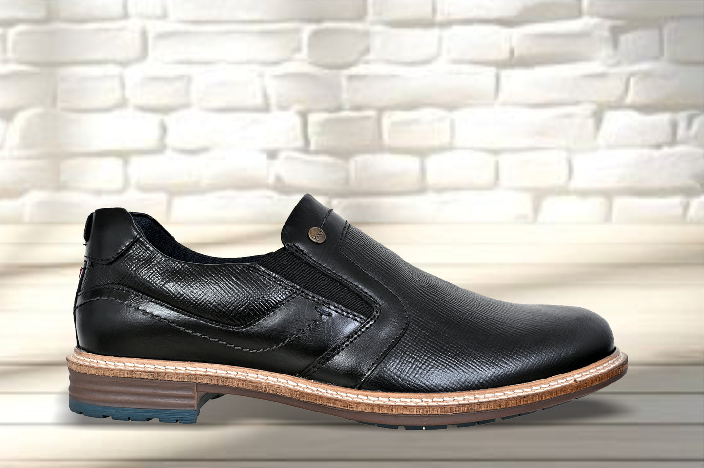 Black Leather Textured Formal Slip-On Shoes