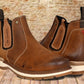 Tan Leather Round Toe Mid Top Chelsea Boots