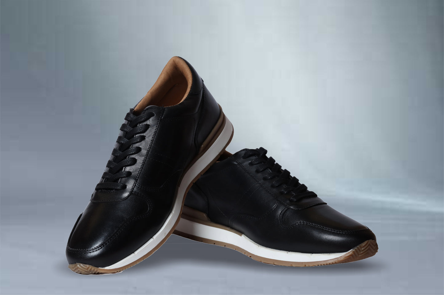 Black leather Lace-up Sneakers for Men