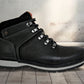Black Leather Round Toe Mid Top Lace-Up Boots