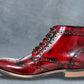 Burgundy Genuine Leather Men's brogue lace-up boots for Casual Wear
