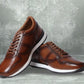 Dark Tan leather Lace-up Sneakers for Men
