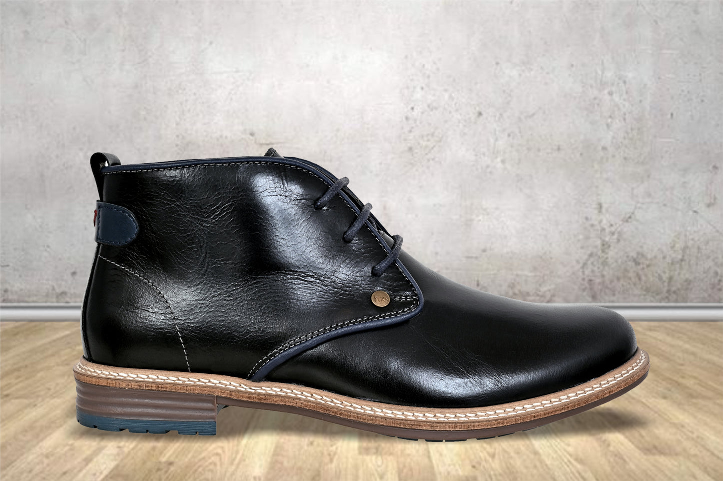 Black Leather Men Mid Top Boots