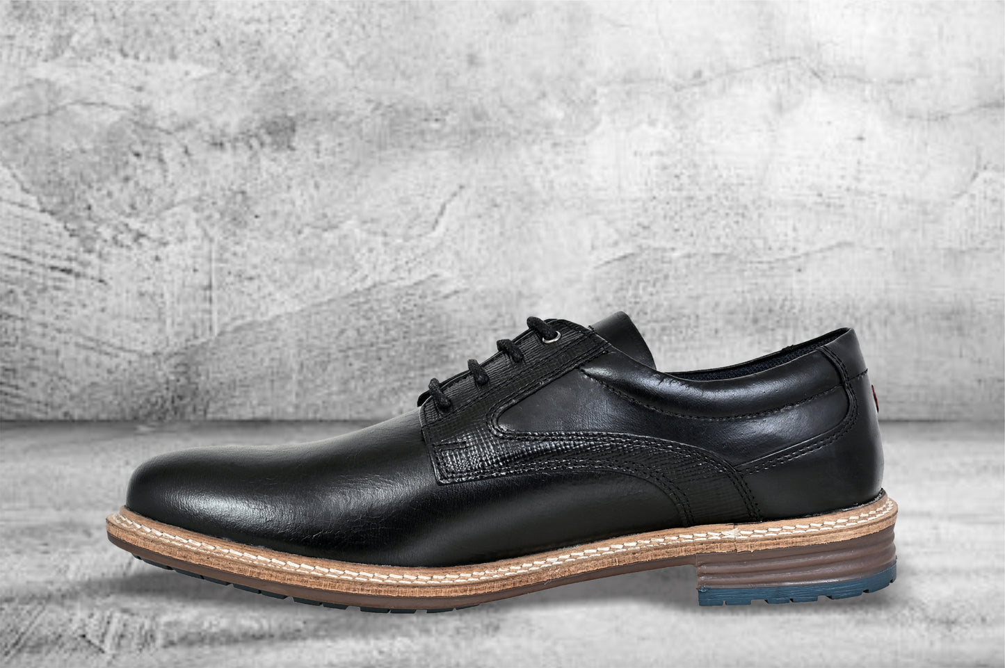 Black Leather Textured Formal Derby Shoes