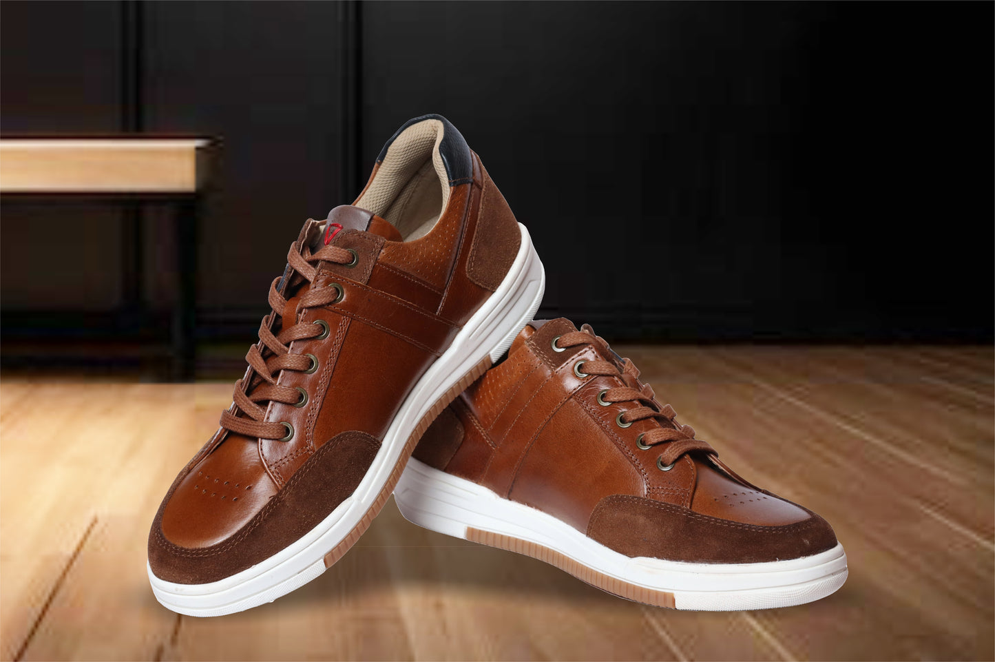 Tan & Navy leather Lace-up Sneakers for Men