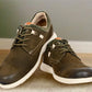 Olive Leather Men Round Toe Lightweight Nubuck Sneakers