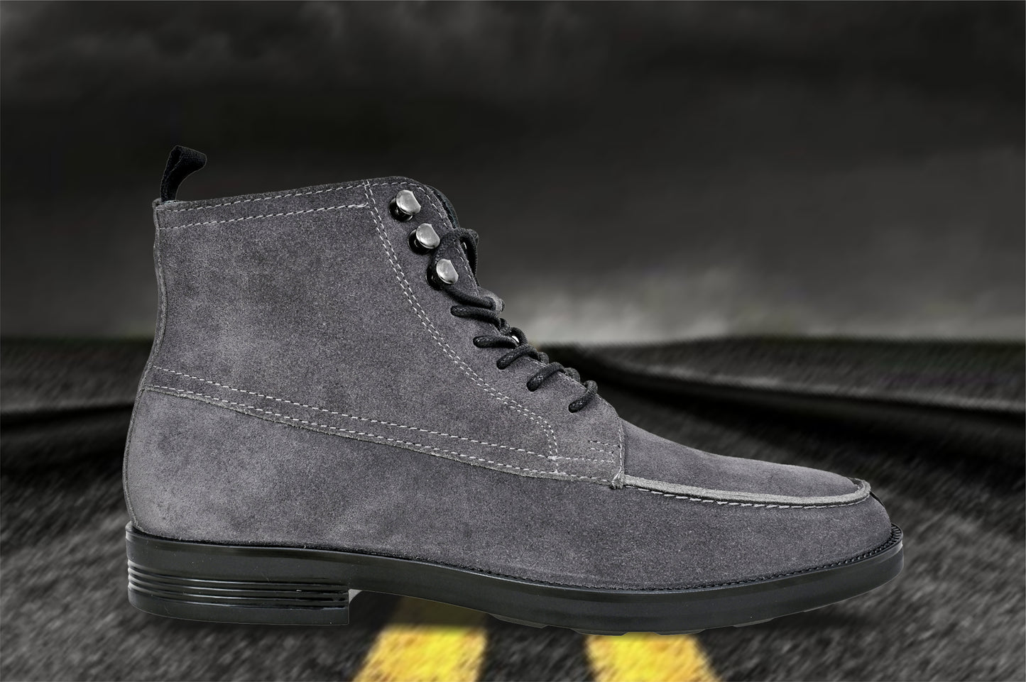 Grey Genuine Suede Leather Biker Boots For Men