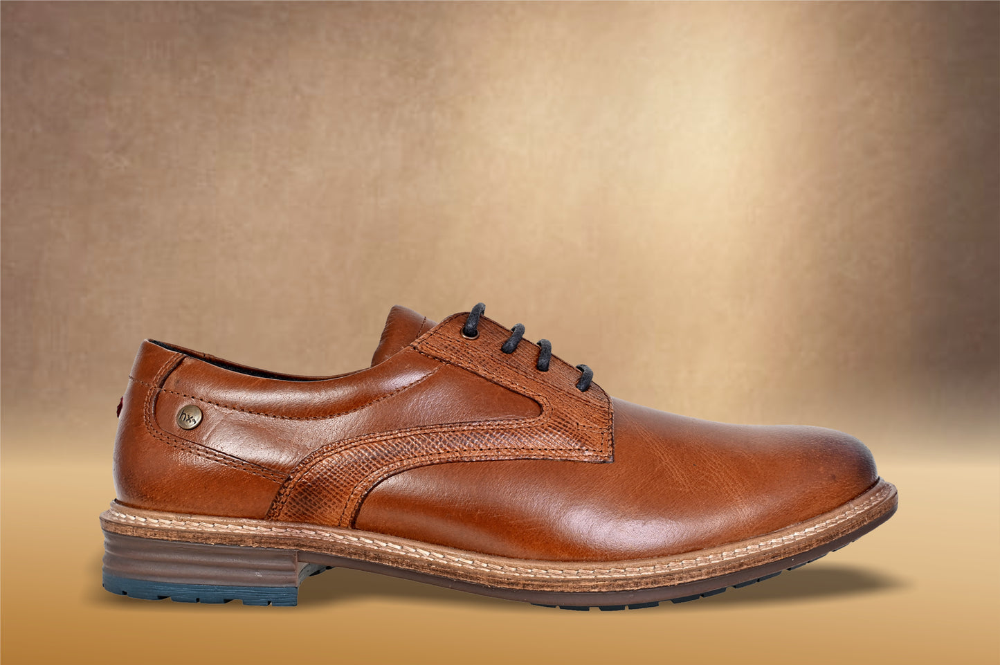 Tan Leather Men Textured Formal Derby Shoes