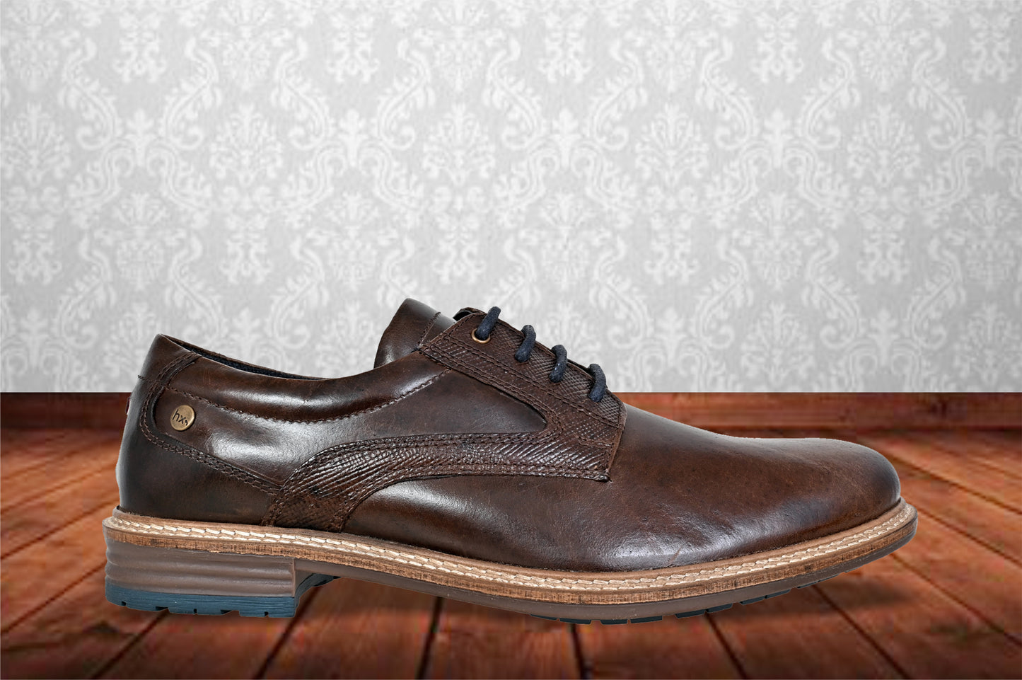 Brown Leather Men Textured Formal Derby Shoes