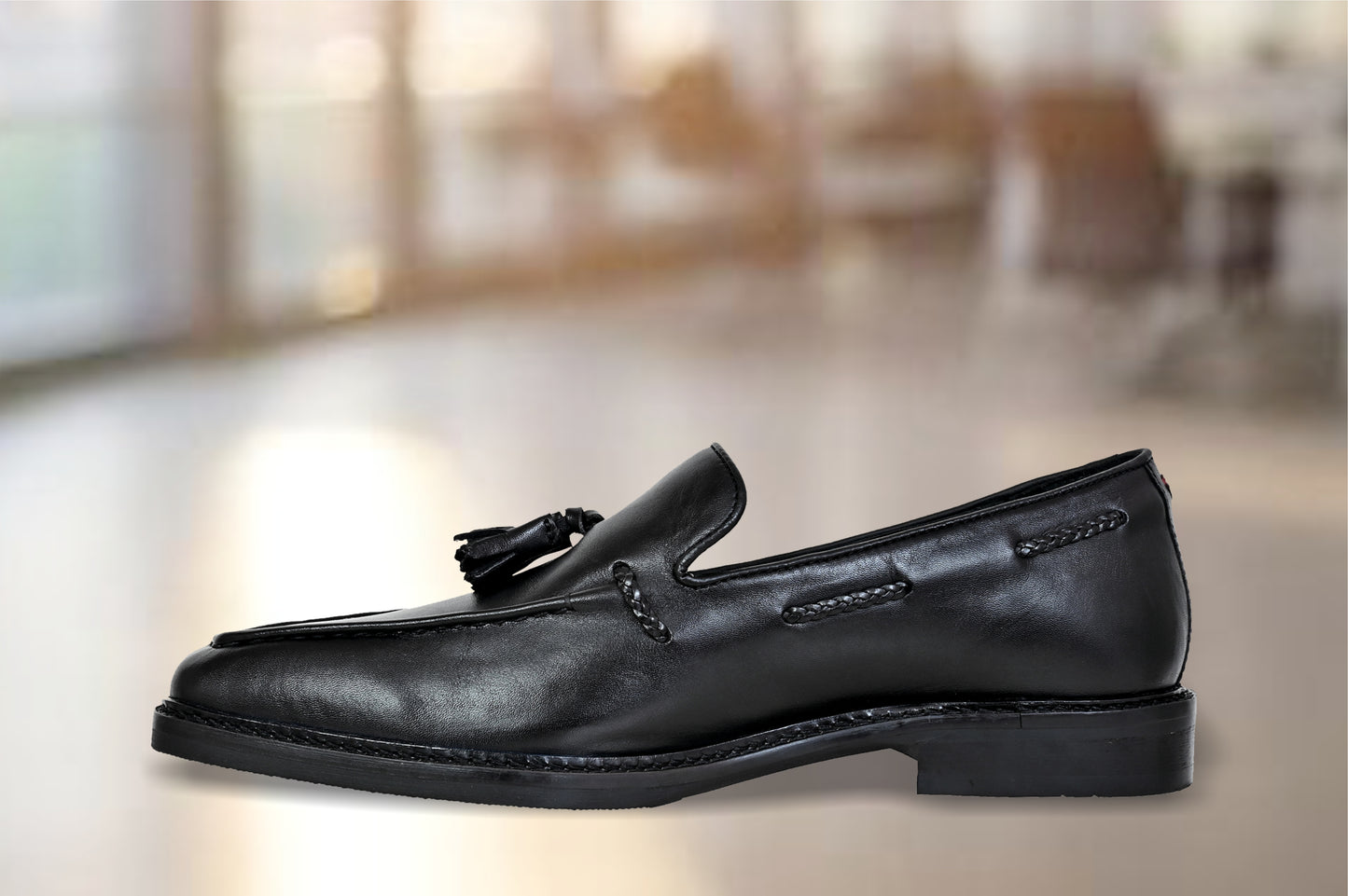 Black Leather Men Tassel Formal Loafers