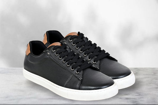 Black Genuine Leather Formal Lace-Up Sneakers For Men