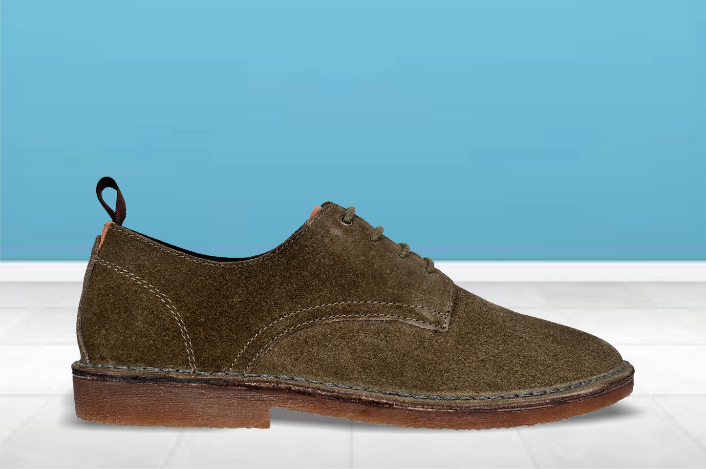 Olive Suede Men's Formal Lace-Up Shoes with Memory Foam Comfort