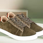 Olive Genuine Suede Leather Formal Lace-Up Sneakers For Men