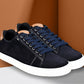 Navy Genuine Suede Leather Formal Lace-Up Sneakers For Men