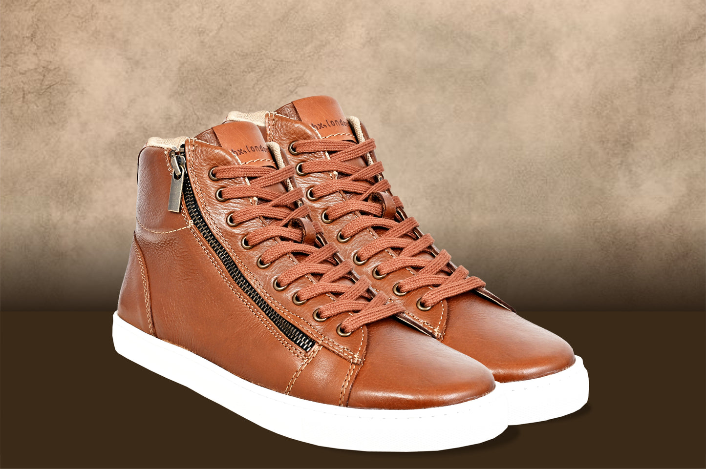 Tan Genuine Leather Ankle Sneakers for Men