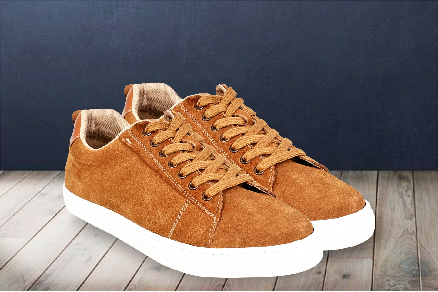 Camel Genuine Suede Leather Formal Lace-Up Sneakers For Men