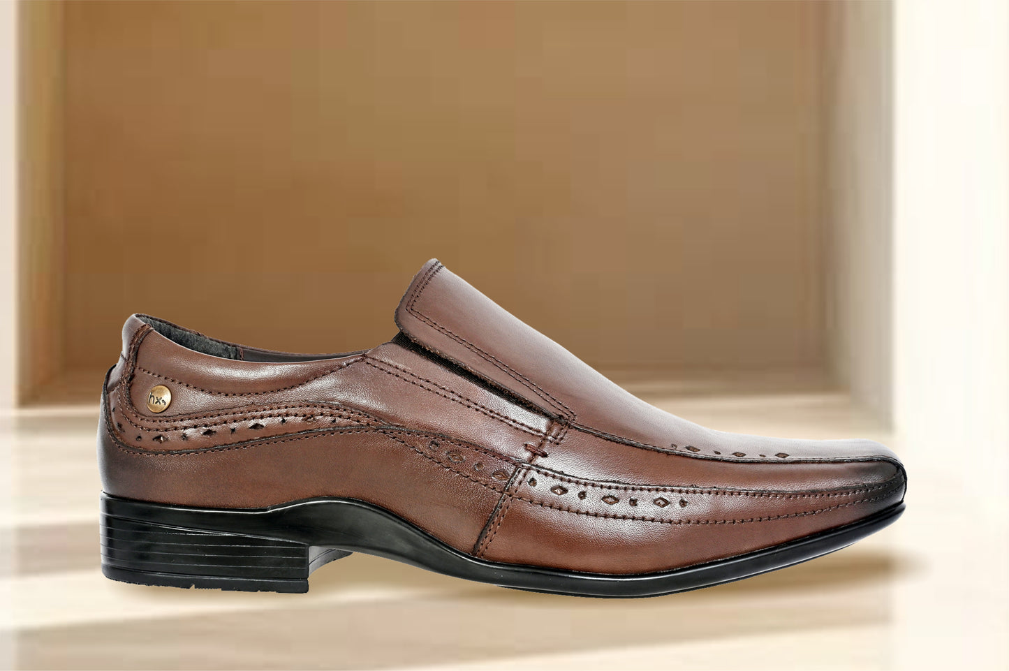 Brown Leather Slip-On Shoes For Men's Formal Pair