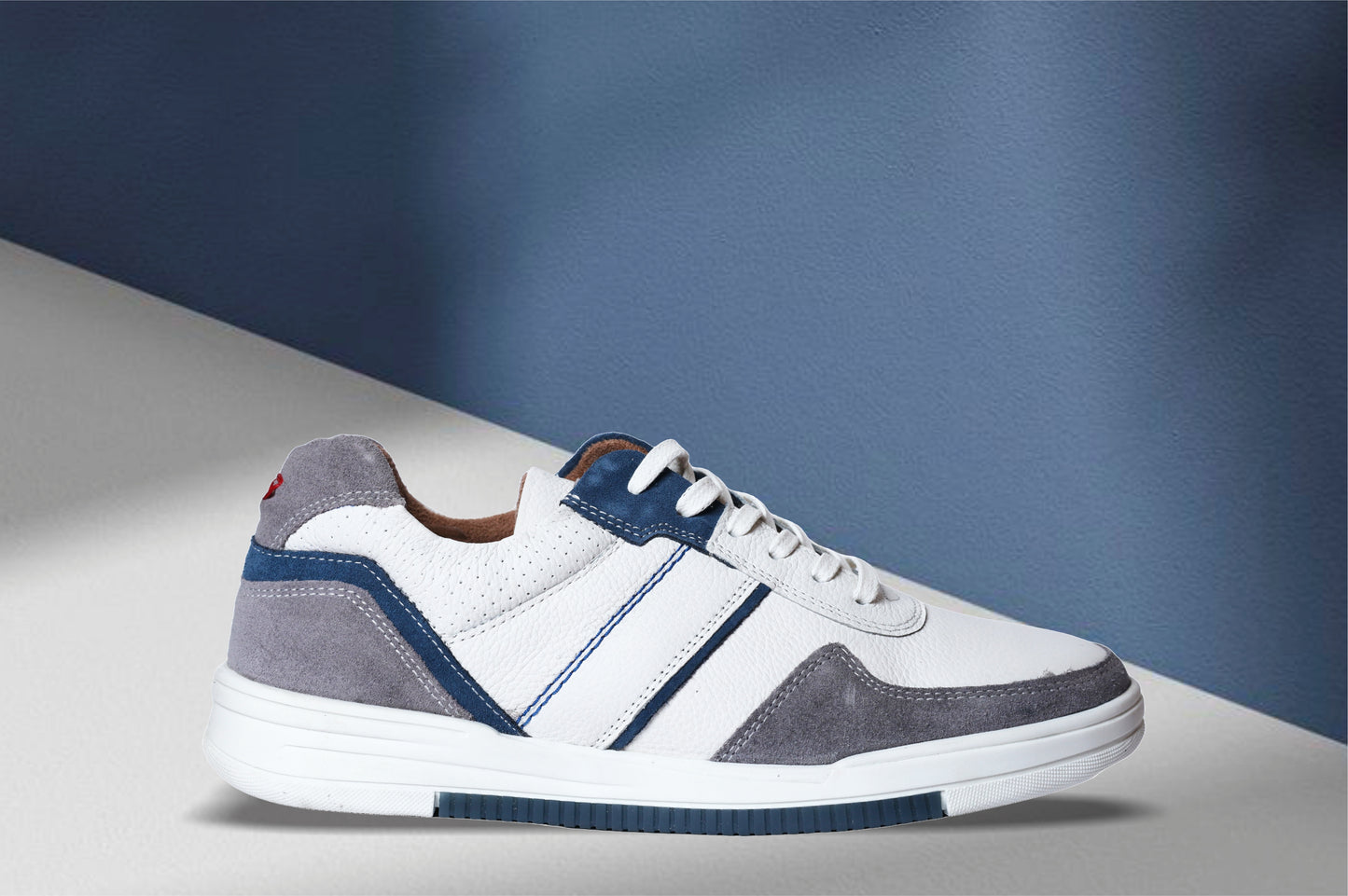 White & Grey leather Lace-up Sneakers for Men