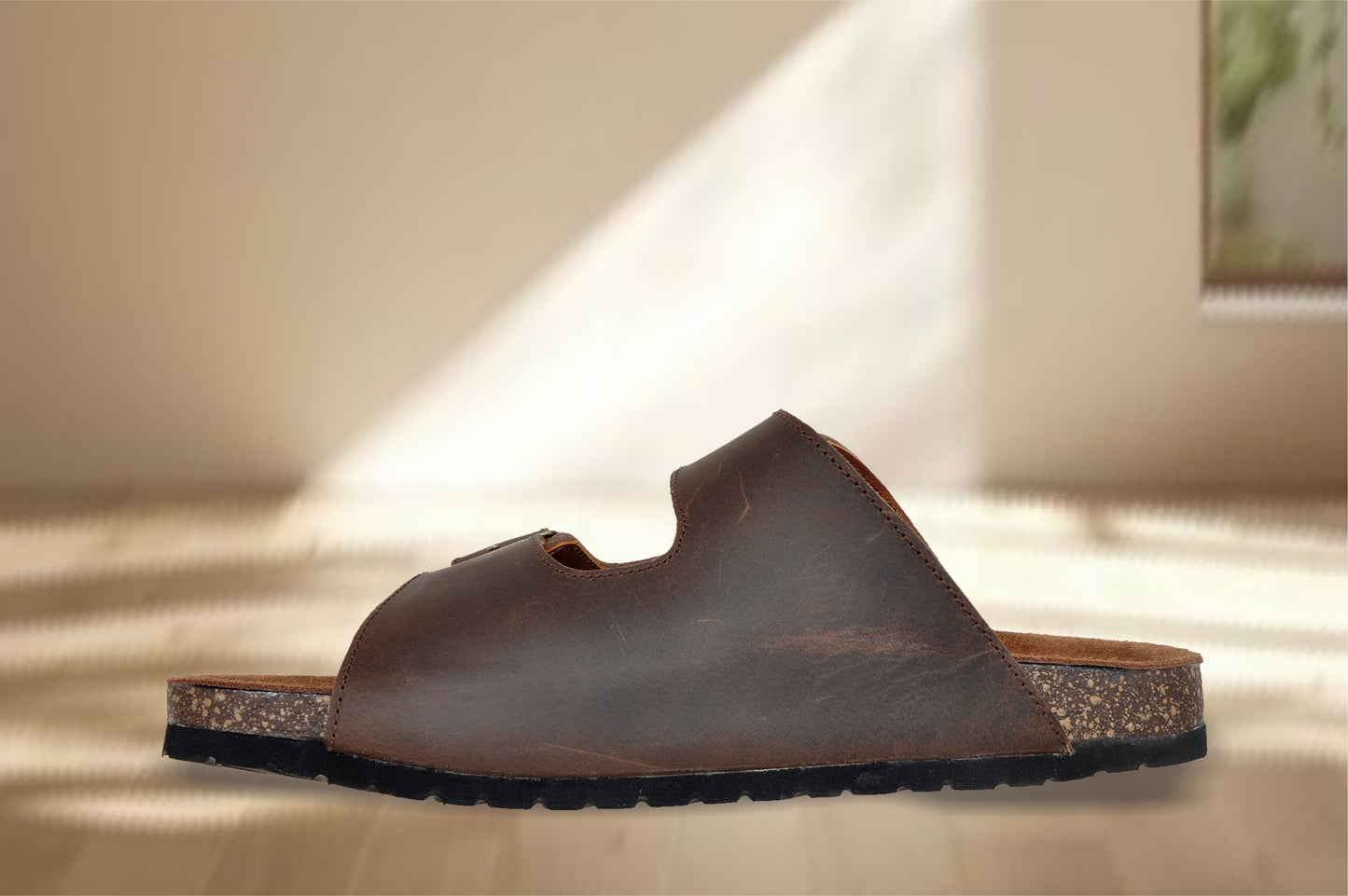 Brown Leather Sandal Slip-on Casual Leather Flats For Men
